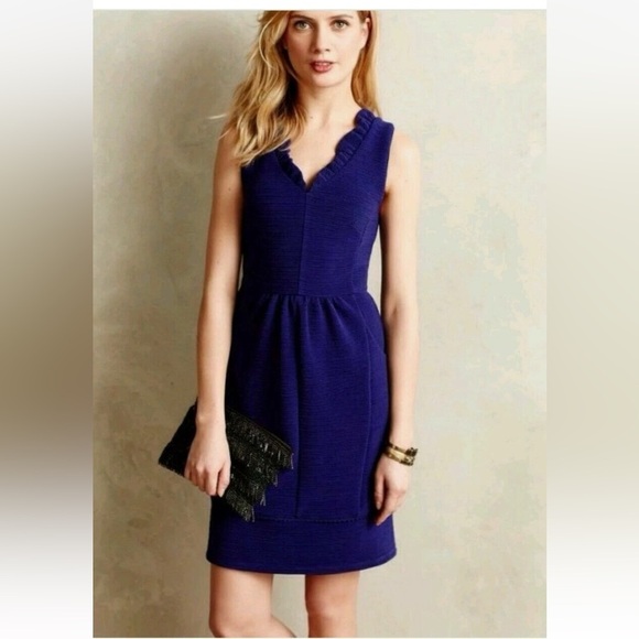 Anthropologie Maeve Ottoman Ruffled V-Neck Dress Purple Blue XS - Picture 9 of 12